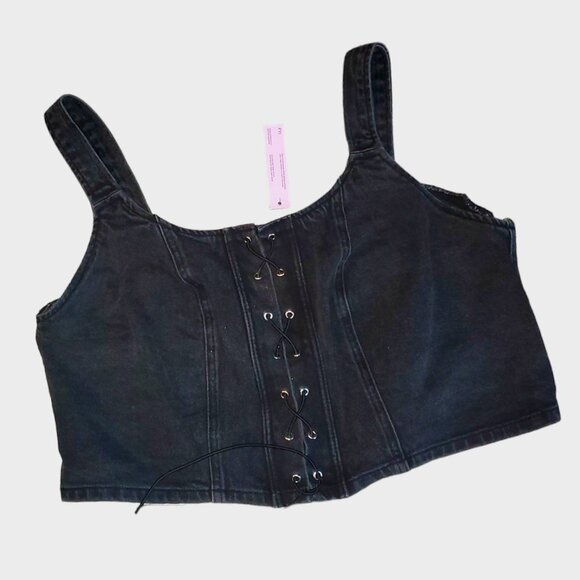Wild Fable muted black denim Gorset mini top 2XL tied up/ zip up - Picture 1 of 12